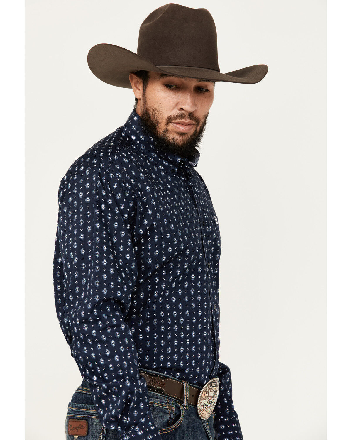 Image #2 - Cinch Men's Geo Print Long Sleeve Button-Down Western Shirt, Navy, hi-res