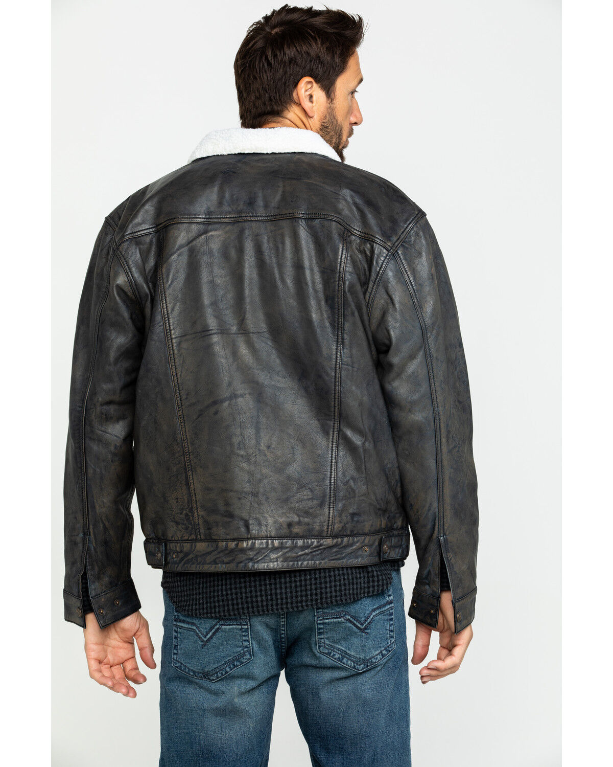 Image #2 - Cripple Creek Men's Concealed Carry Sherpa Lined Leather Jacket, Black, hi-res