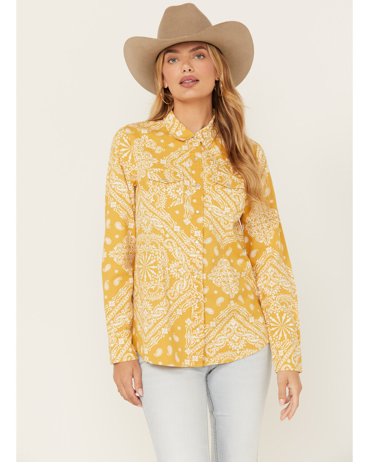 Image #1 - Cotton & Rye Women's Bandana Print Long Sleeve Pearl Snap Western Shirt, , hi-res
