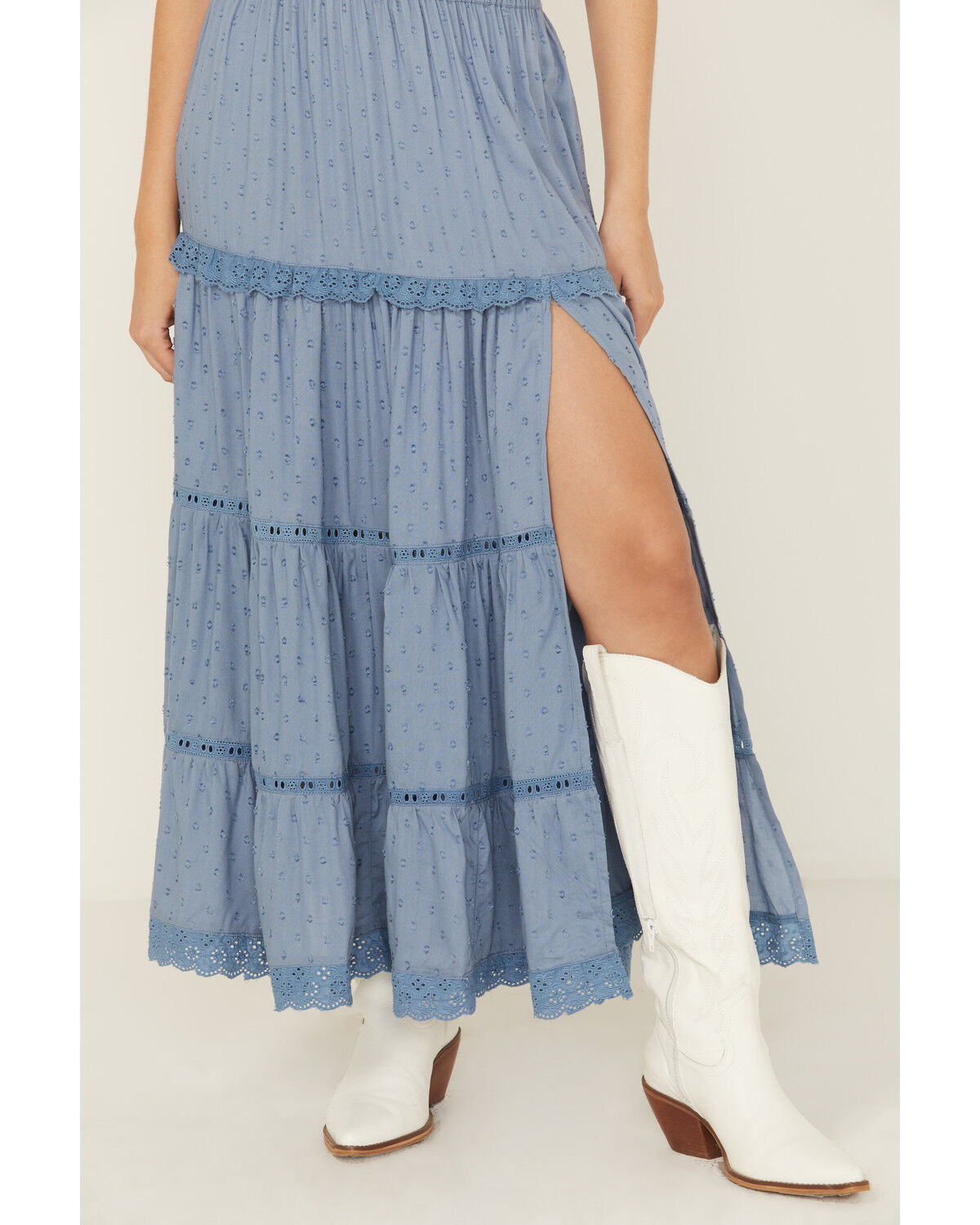 Image #2 - Angie Women's Crochet Trim Tiered Skirt, Blue, hi-res