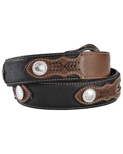 Nocona Ribbon Inlay Leather Belt - Reg & Big, Black, hi-res