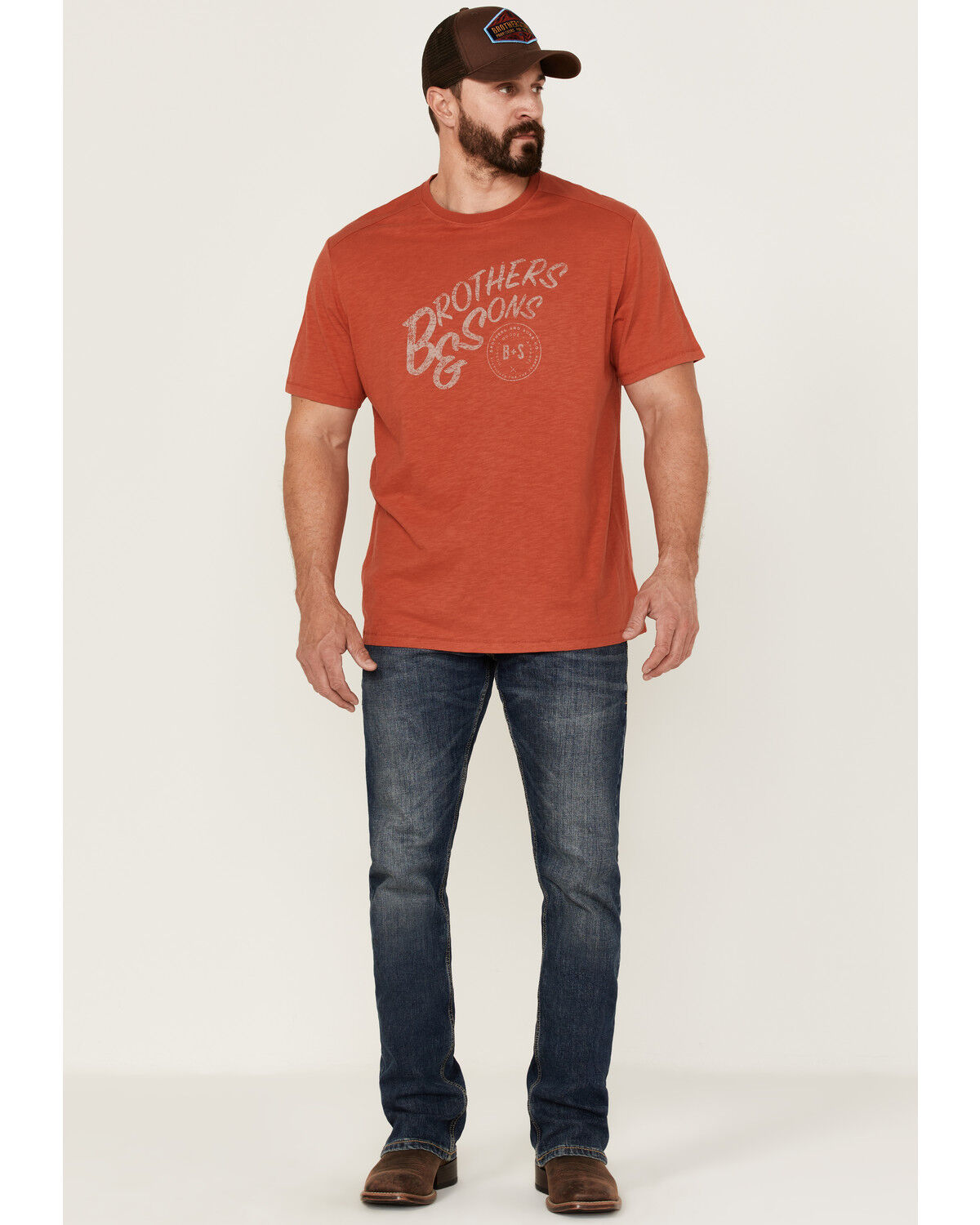 Image #2 - Brothers and Sons Men's Mercantile Light Red Weathered Slub Graphic Short Sleeve T-Shirt, Orange, hi-res