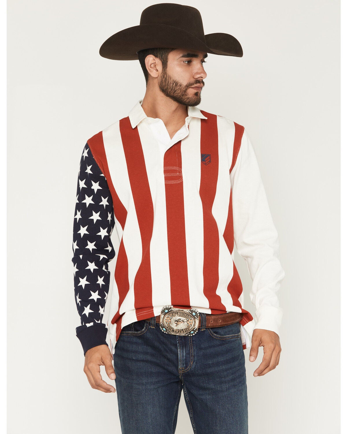 RANK 45&reg; Men's Ranger American Flag Long Sleeve Polo, Multi, hi-res