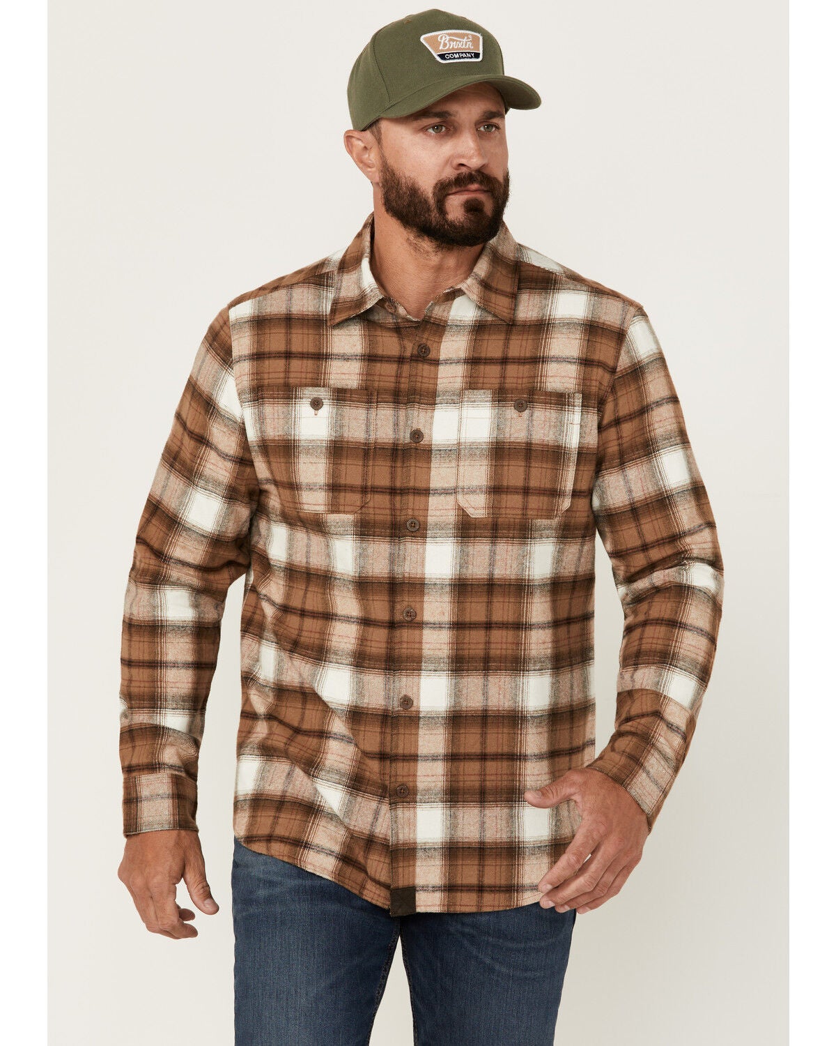 Dakota Grizzly Men's Grant Plaid Print Long Sleeve Button-Down Western Shirt, Tan, hi-res