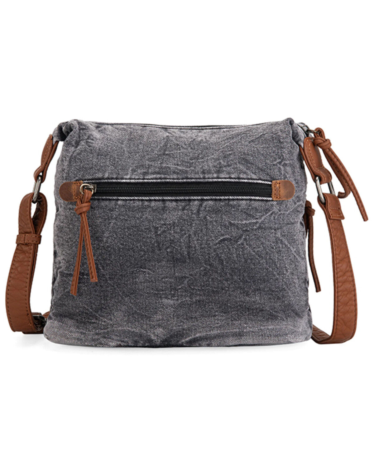 Image #2 - Wrangler Women's Fringe Floral Tooled Denim Crossbody Bag, Blue, hi-res