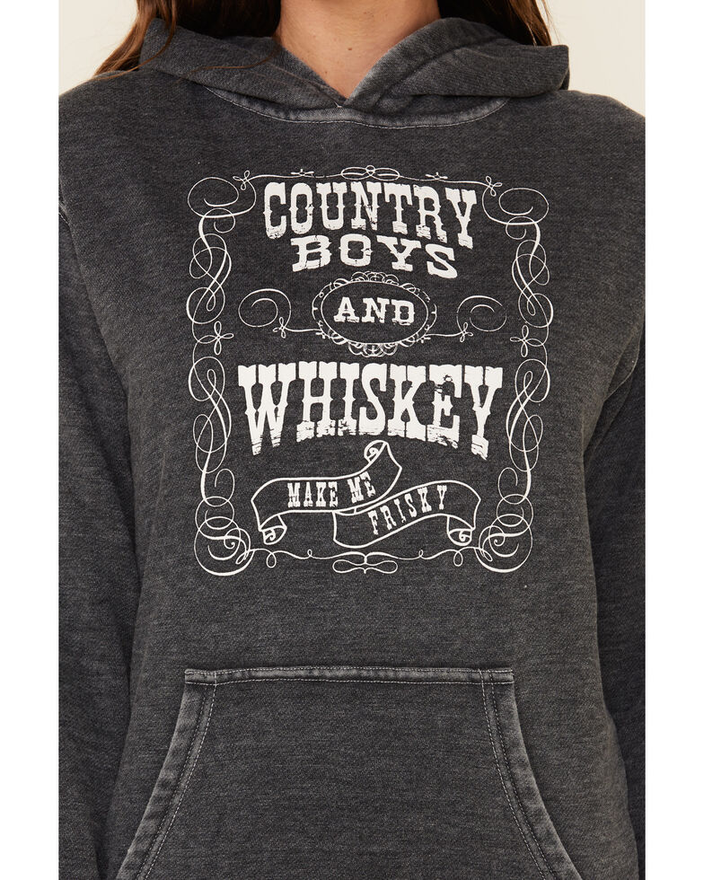 Cowgirl Hardware Women's Grey Country Boys & Whiskey Hooded Sweatshirt, Grey, hi-res
