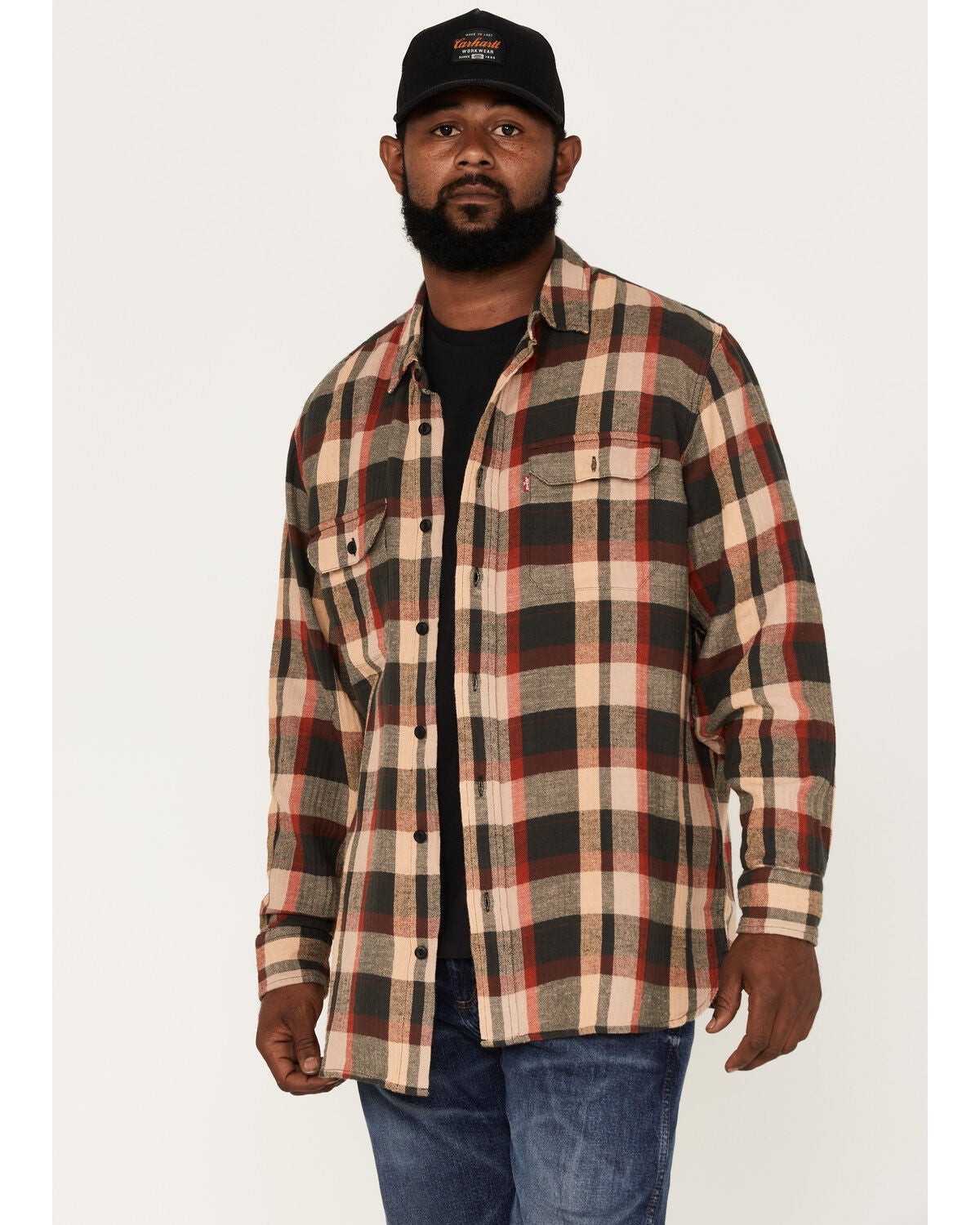 Levi's Men's Medina Worker Large Plaid Print Long Sleeve Button-Down Shirt, Brown, hi-res