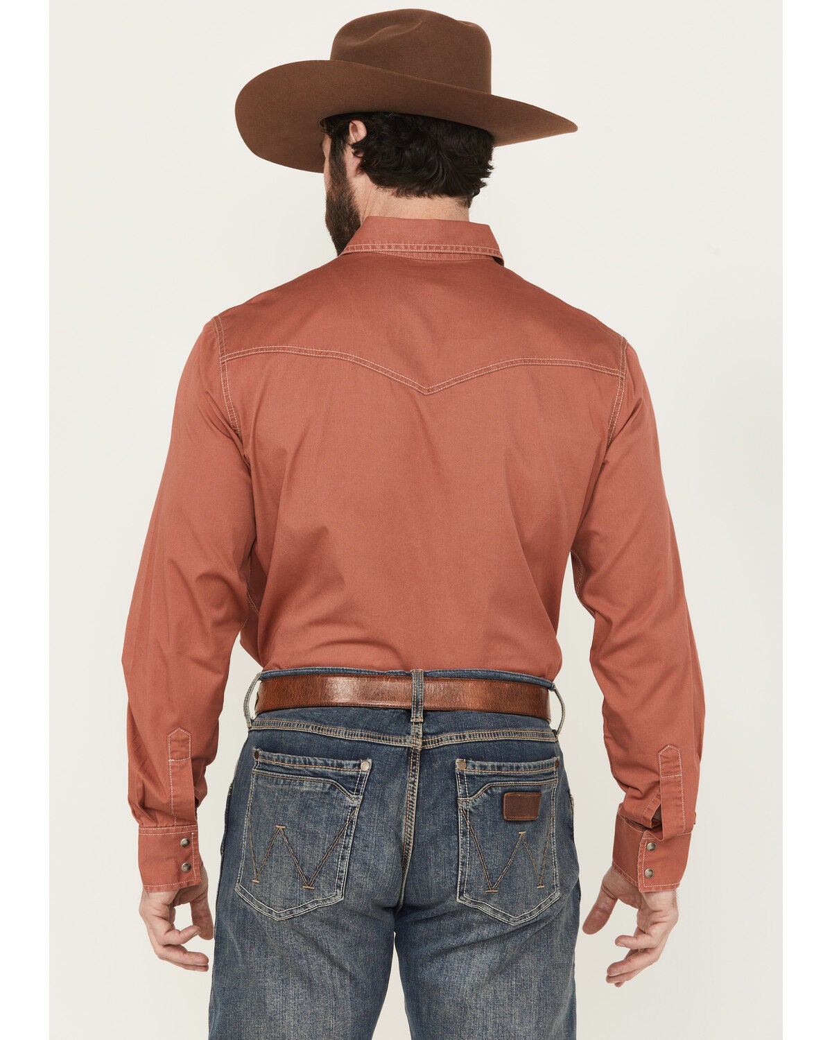 Image #4 - Wrangler Retro Men's Solid Long Sleeve Snap Western Shirt, Rust Copper, hi-res