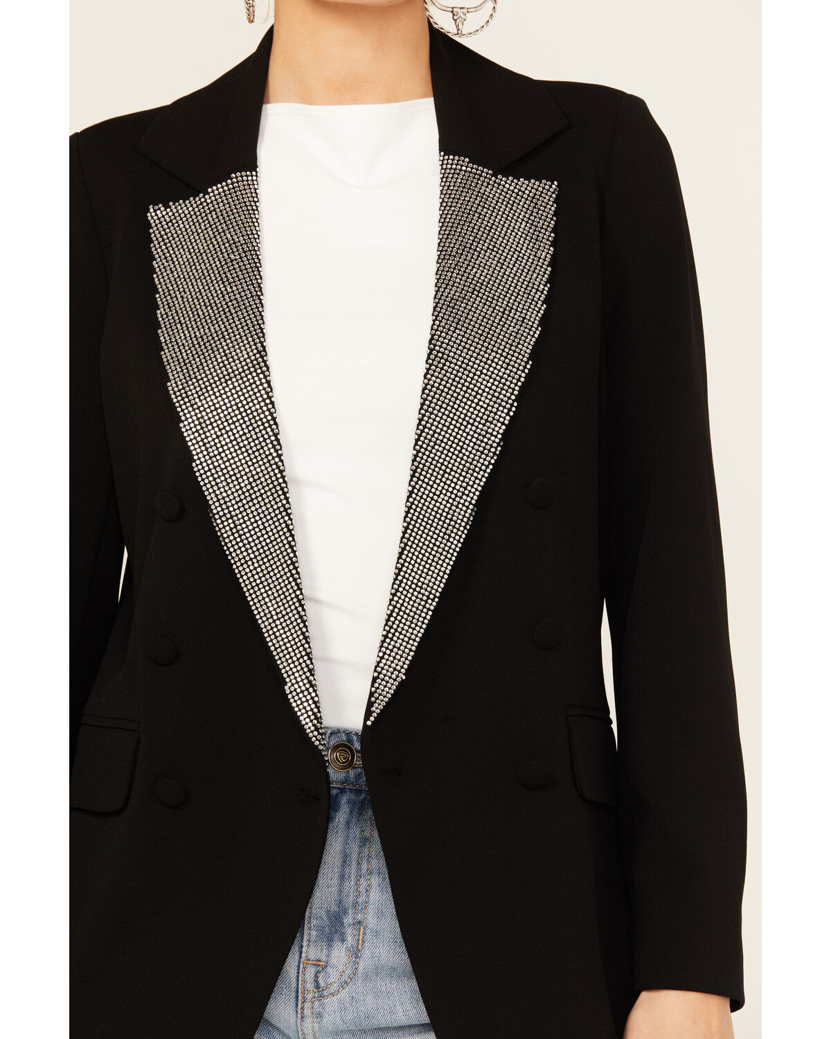 Image #3 - Boom Boom Jeans Women's Crystal Embellished Blazer, Black, hi-res
