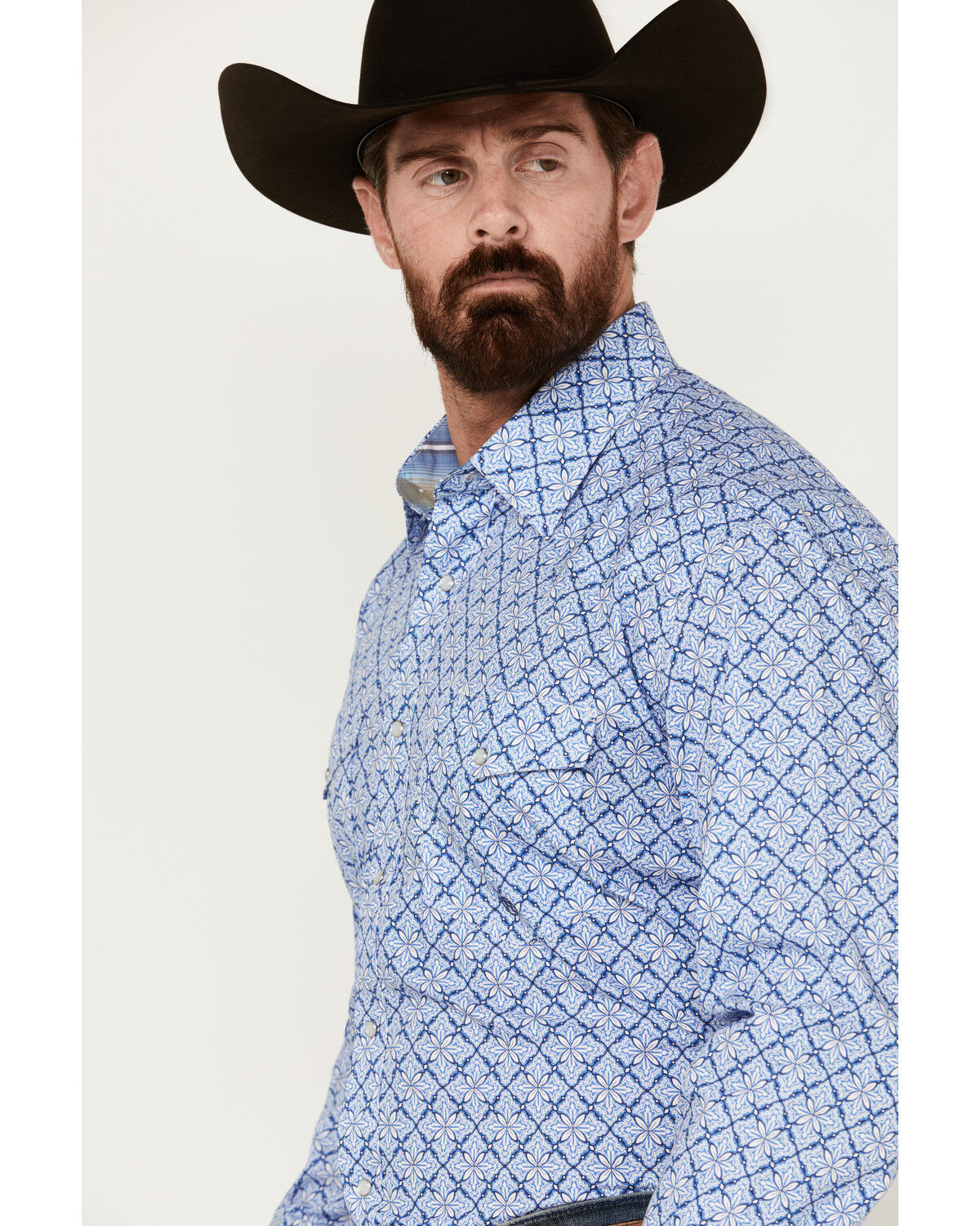 Image #2 - Roper Men's Amarillo Medallion Print Long Sleeve Pearl Snap Western Shirt, Blue, hi-res