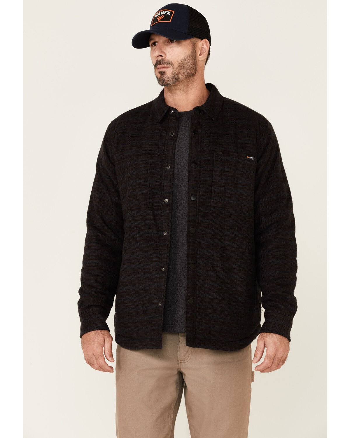 Image #1 - Hawx Men's Black McLain Plaid Insulated Snap Front Flannel Work Shirt Jacket, Black, hi-res
