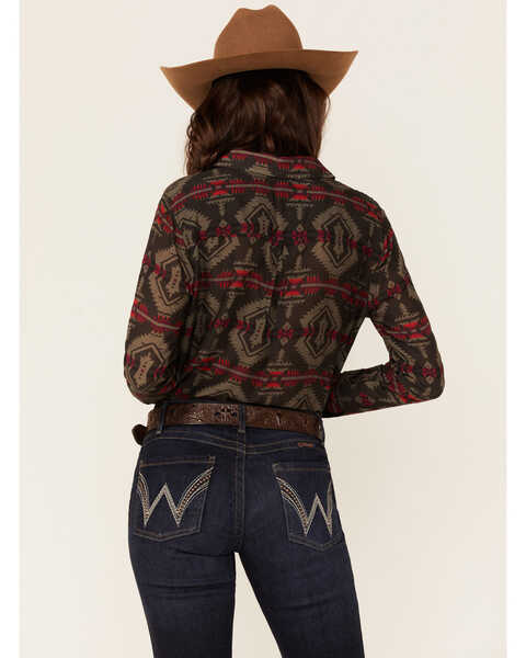 Image #3 - Stetson Women's Southwestern Flat Weave Blanket Print Long Sleeve Collared Snap Shirt, Brown, hi-res
