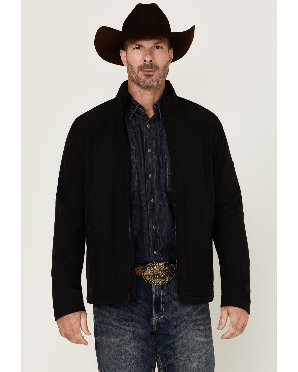 Image #2 - RANK 45® Men's Piped Softshell Jacket, Black, hi-res