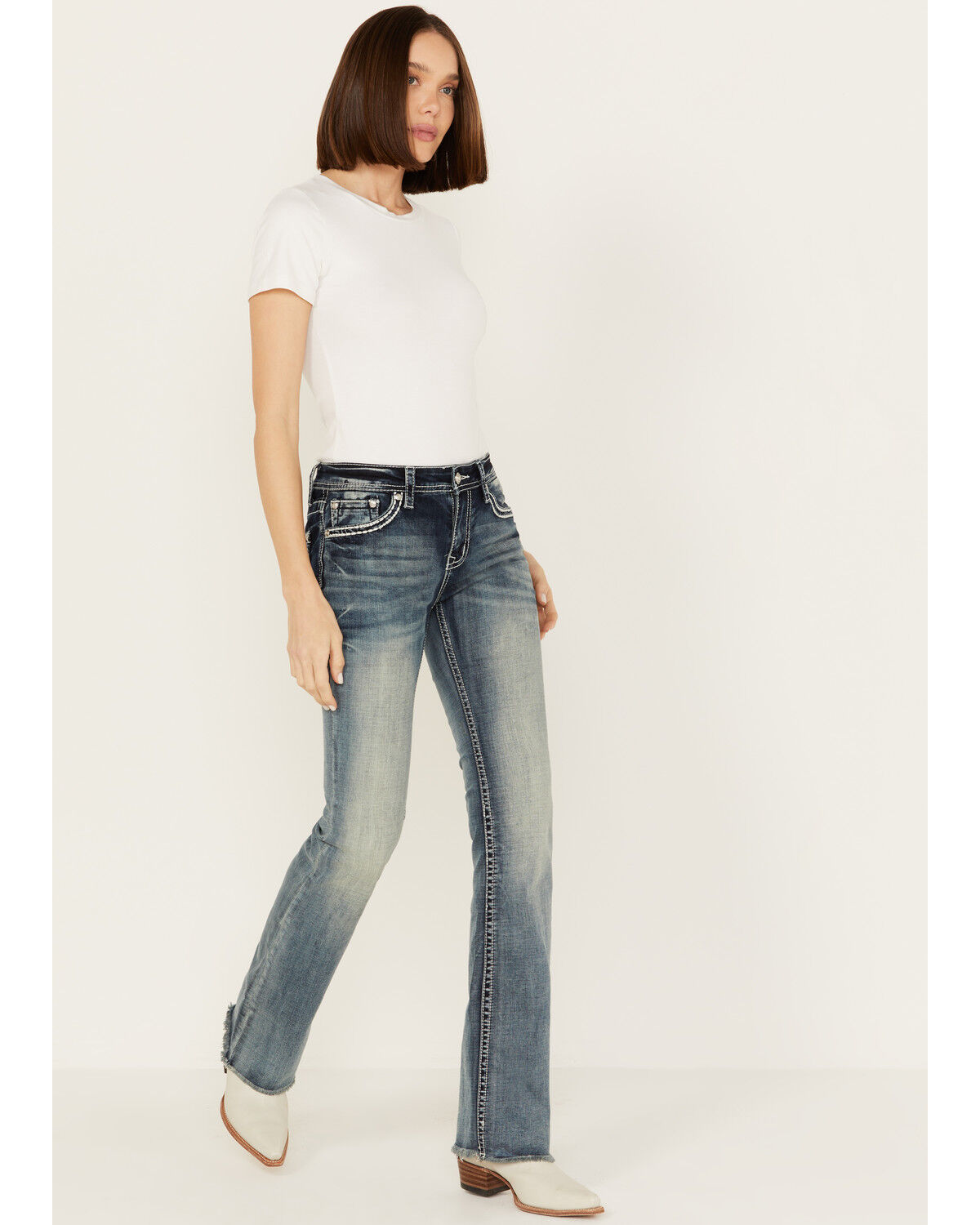 Image #3 - Grace in LA Women's Mid Rise Sequins Embroidered Pocket Bootcut Jeans, Dark Wash, hi-res