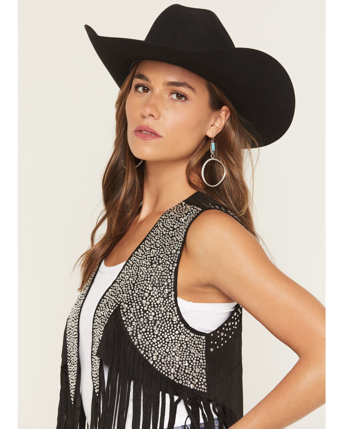 Image #2 - Vocal Women's Crystal Fringe Faux Suede Vest, Black, hi-res