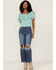 Image #2 - Molly Bracken Women's Floral Pattern Ruffle Sleeve Top, Blue, hi-res