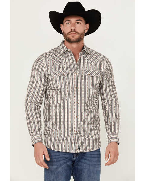 Moonshine Spirit Men's Southern Boy Striped Long Sleeve Pearl Snap Western Shirt , Cream, hi-res