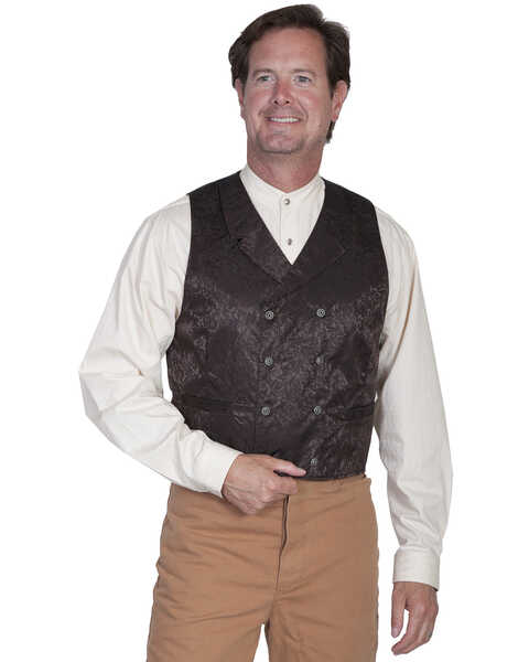 Image #1 - Wahmaker by Scully Floral Silk Double Breasted Vest - Big & Tall, Chocolate, hi-res