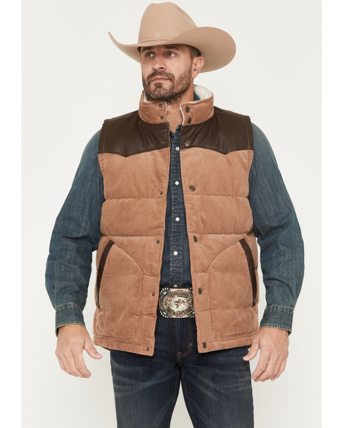Image #1 - Cody James Men's Lonoke Corduroy Puffer Vest, Tan, hi-res