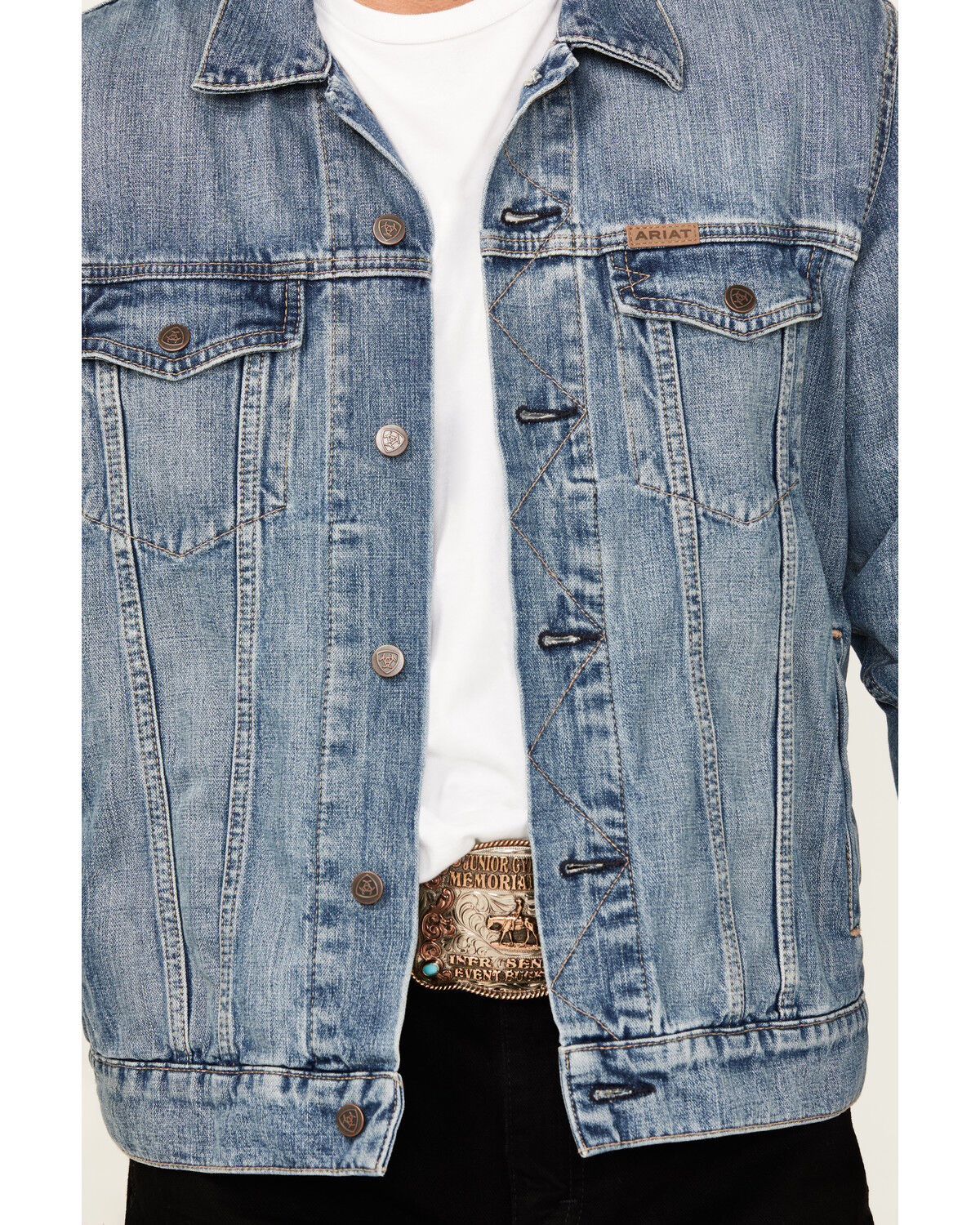 Image #2 - Ariat Men's Roby Denim Trucker Jacket, Medium Wash, hi-res