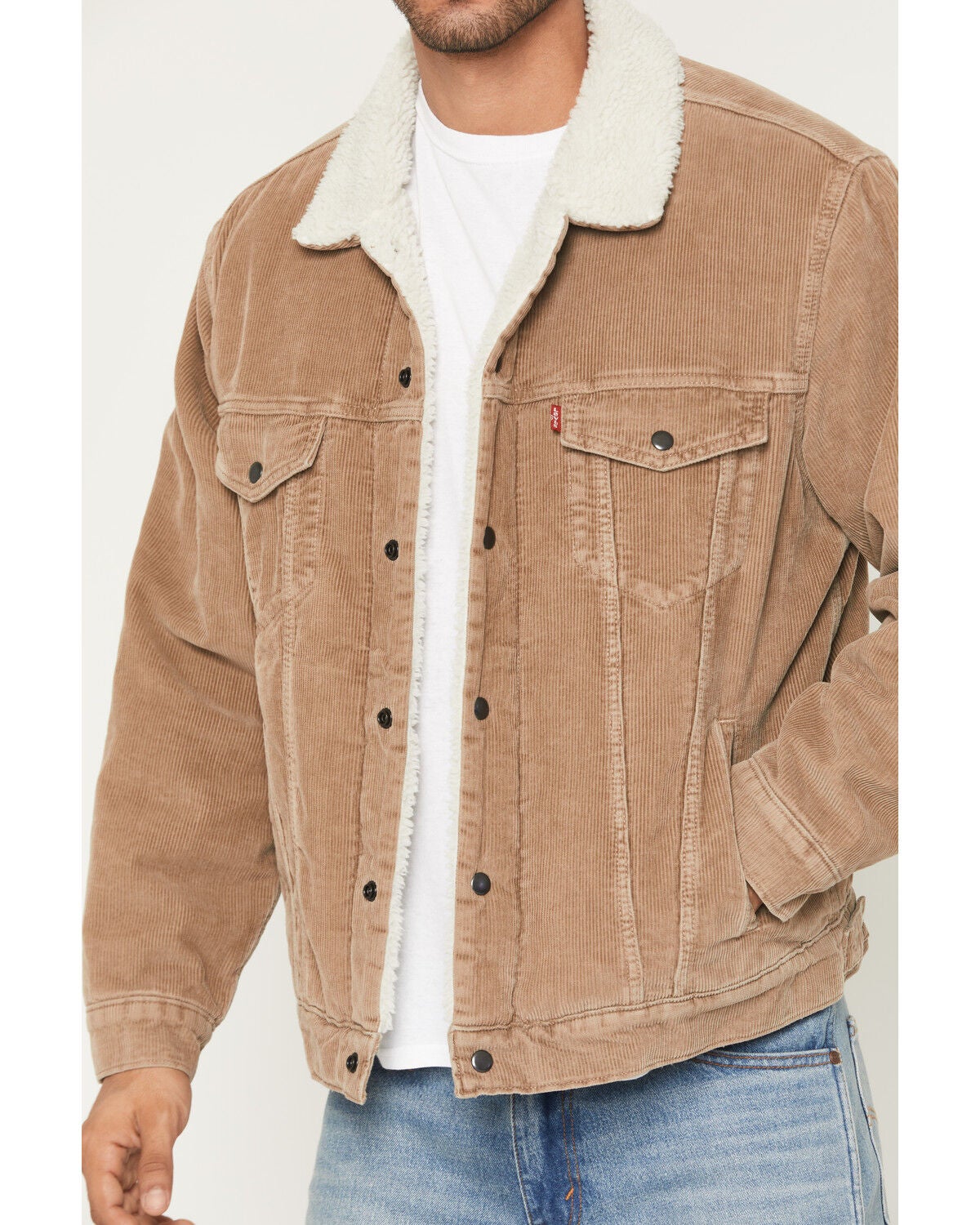 Image #3 - Levi's Men's Corduroy Sherpa Lined Snap Trucker Jacket, Tan, hi-res