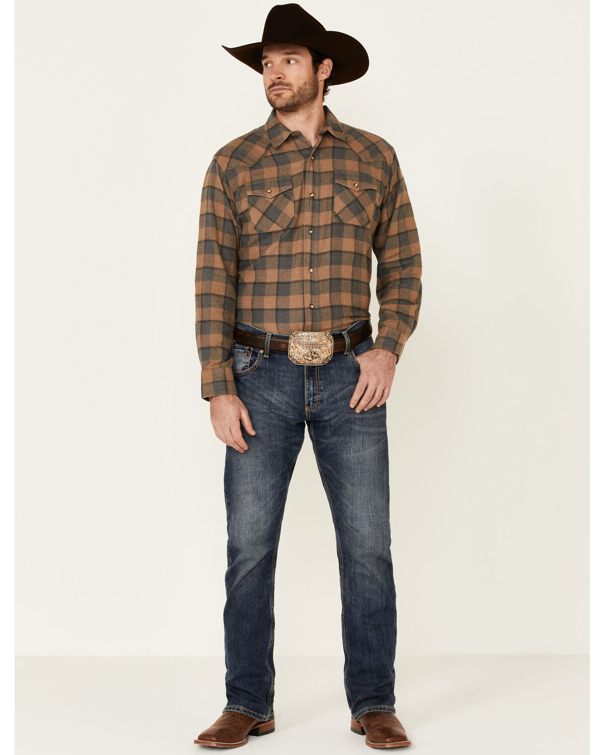 Image #2 - Ariat Men's Hartford Retro Plaid Long Sleeve Snap Western Flannel Shirt, Grey, hi-res