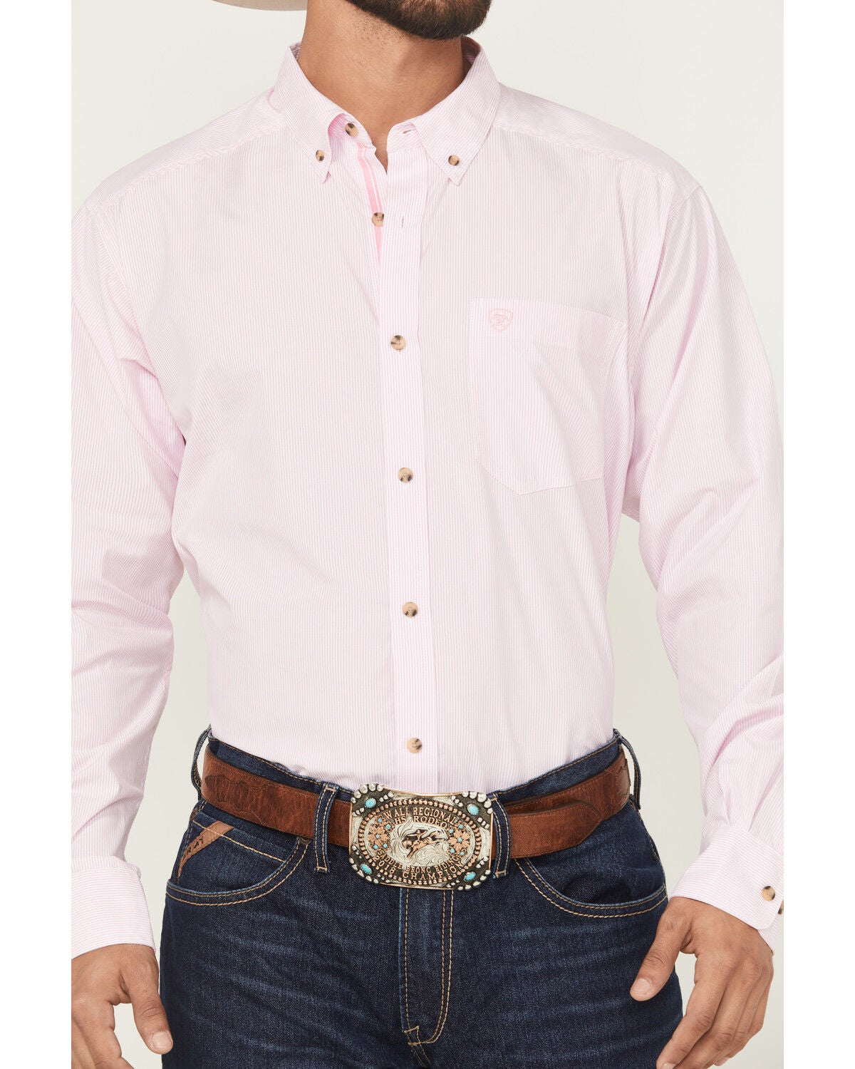 Image #3 - Ariat Men's Striped Long Sleeve Button-Down Western Shirt, Pink, hi-res