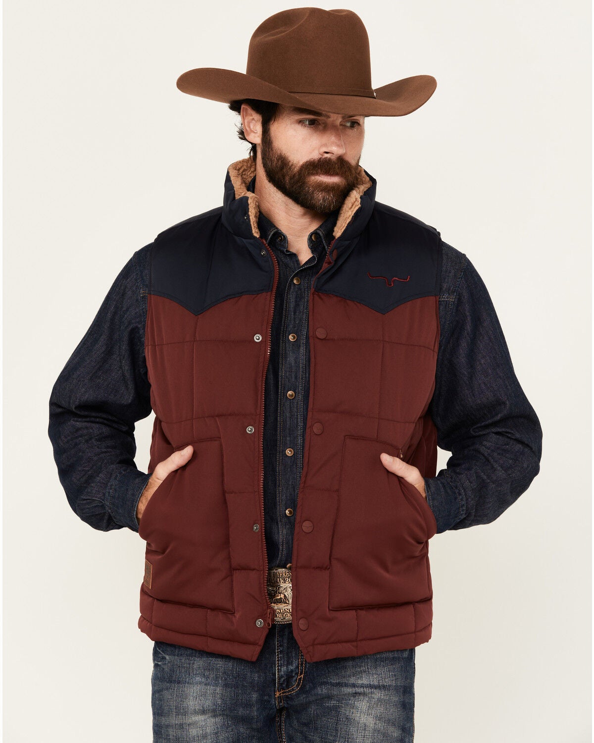 Kimes Ranch Men's Muir Trail Colorblock Quilted Vest, Burgundy, hi-res