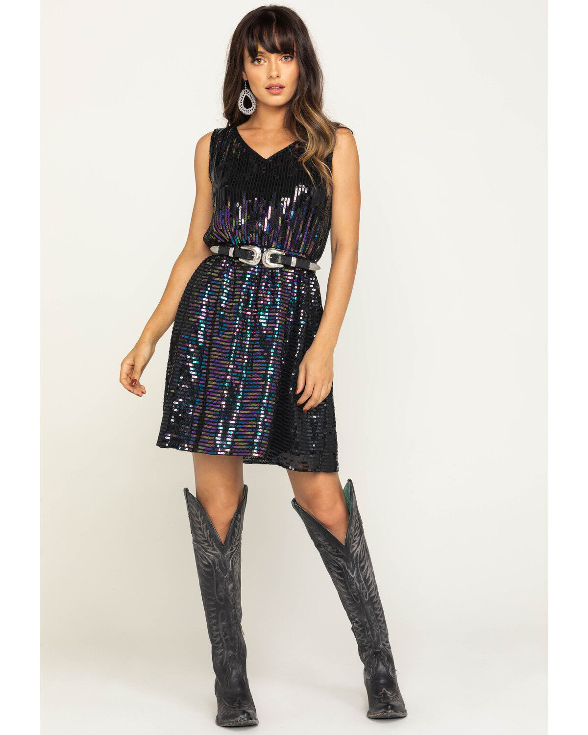 sequin dress with cowboy boots