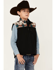 HOOey Boys' Southwestern Yoke Vest, Black, hi-res