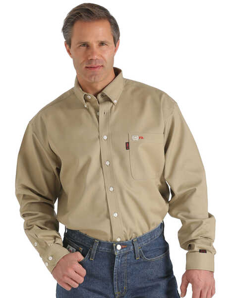 Image #1 - Cinch WRX Flame Resistant Solid Long Sleeve Button Down Western Shirt, Khaki, hi-res