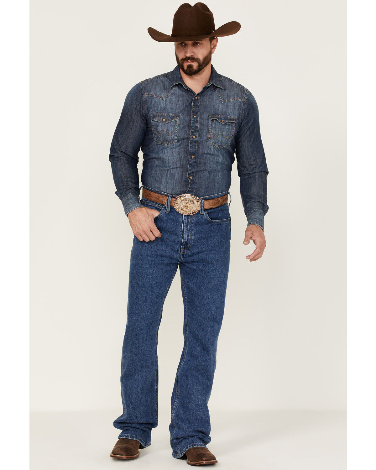 Image #1 - Blue Ranchwear Men's Buckaroo Medium Wash Stretch Regular Bootcut Jeans, Medium Wash, hi-res
