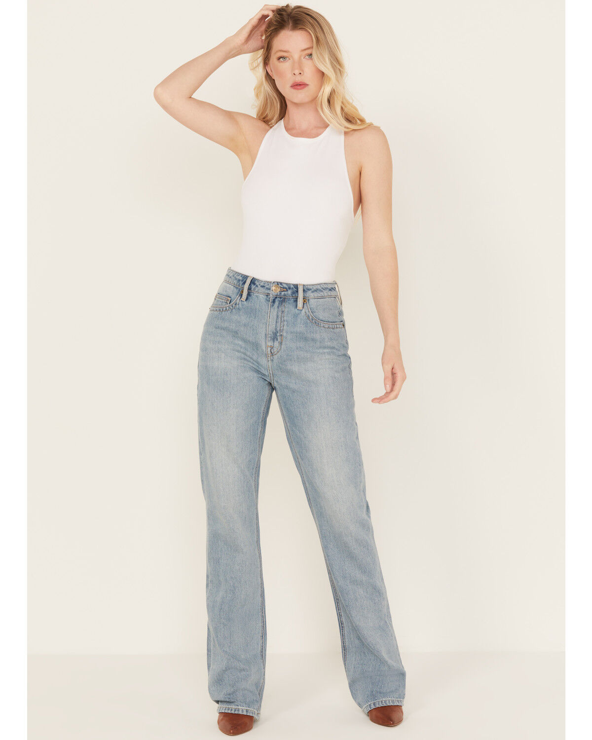 Image #1 - Rock & Roll Denim Women's Desperado Light Wash High Rise Bootcut Jeans, Light Wash, hi-res