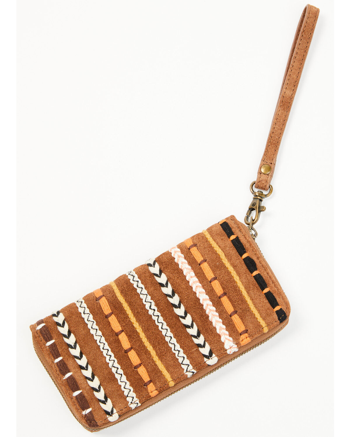 Image #3 - Shyanne Women's Wysteria Suede Woven Striped Wristlet Wallet, Brown, hi-res