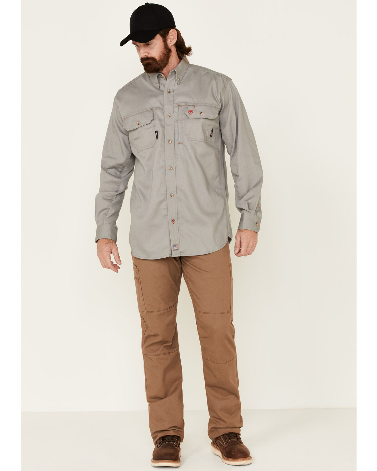 Image #2 - Ariat Men's FR Solid Vent Long Sleeve Button Down Work Shirt, Silver, hi-res