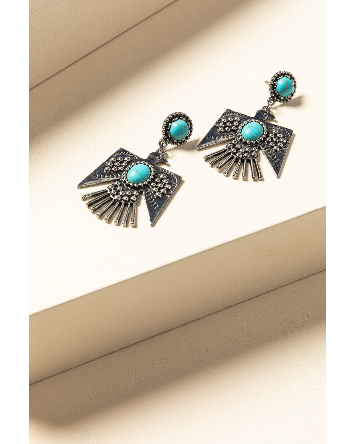 Image #1 - Idyllwind Women's Turquoise Beaded Thunderbird Earrings, Silver, hi-res