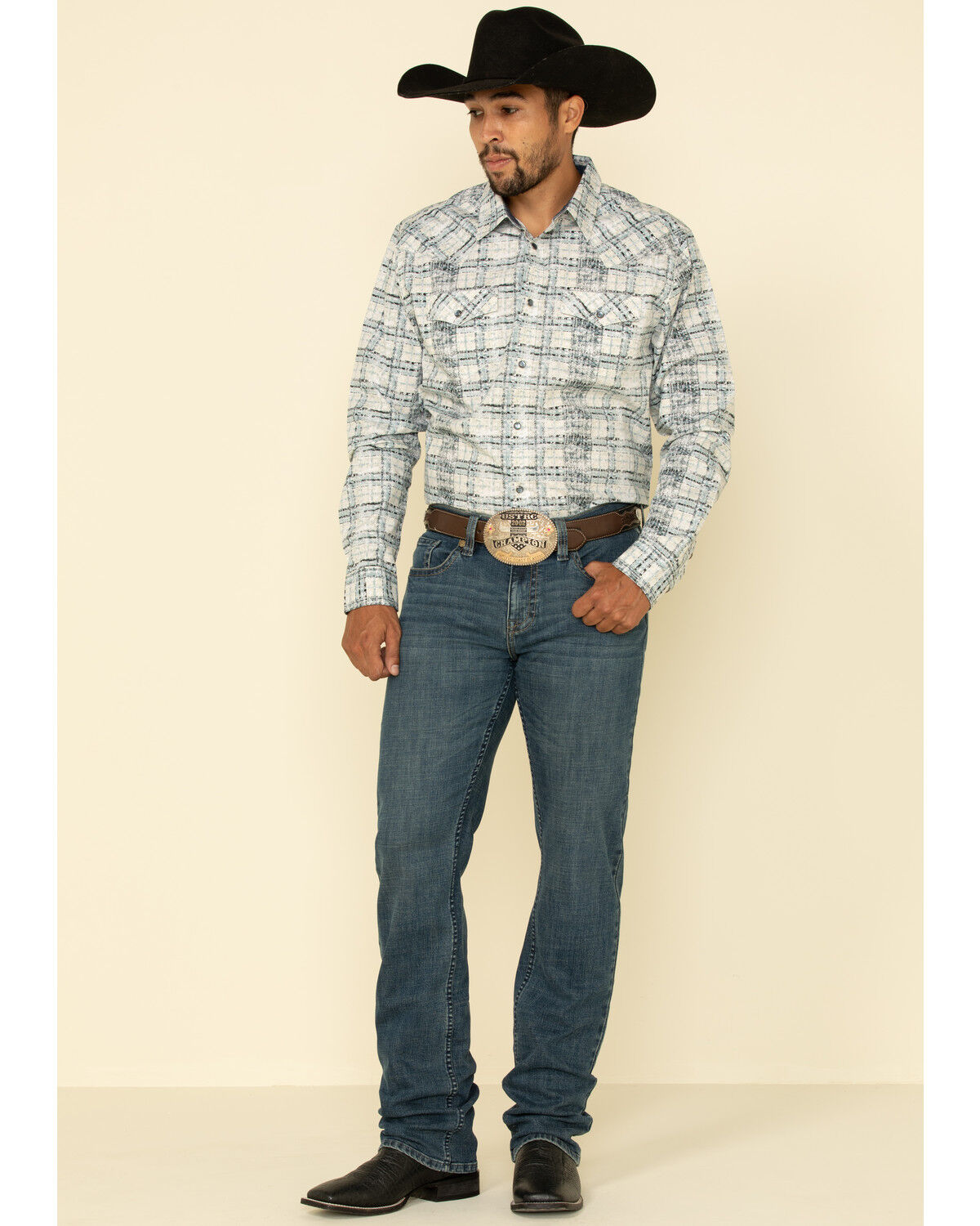 Image #3 - Moonshine Spirit Men's Wash Out Plaid Long Sleeve Western Shirt, Blue, hi-res