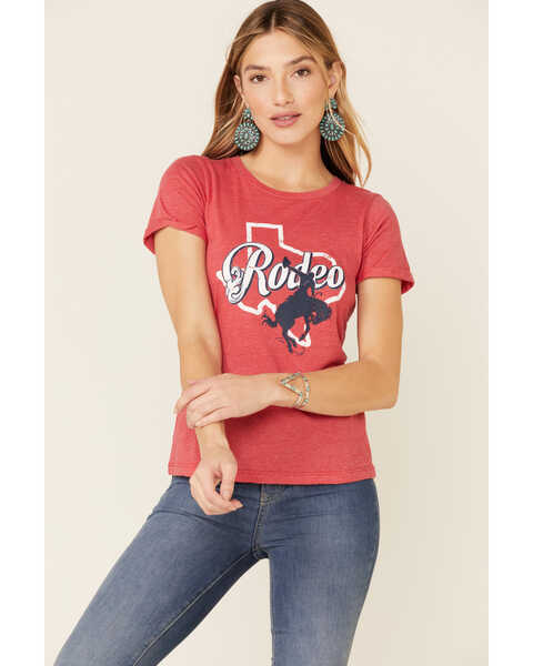 Image #1 - Rock & Roll Denim Women's Red Texas Rodeo Tee, Red, hi-res