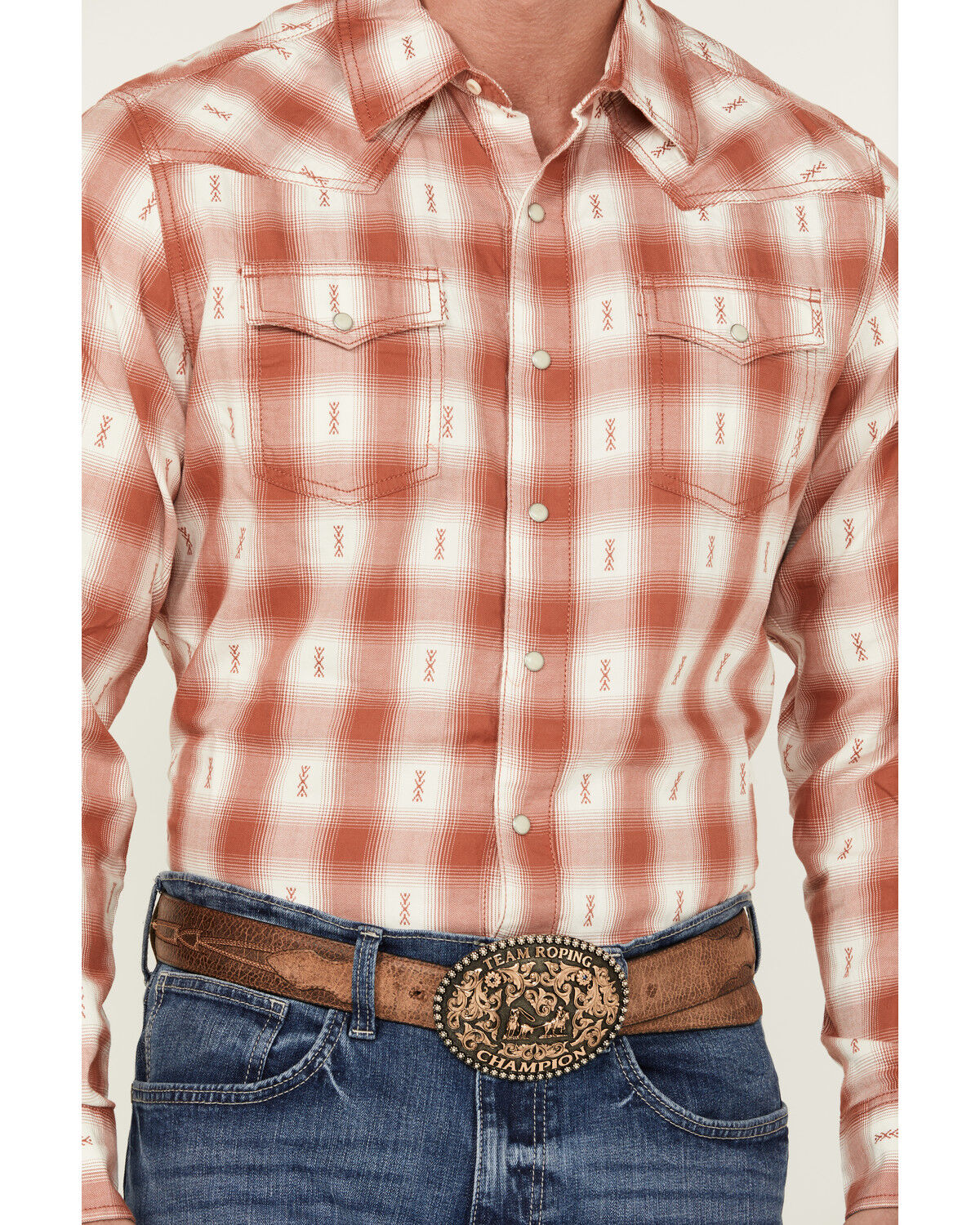 Image #3 - Wrangler Retro Men's Plaid Print Long Sleeve Snap Performance Western Shirt, Rust Copper, hi-res