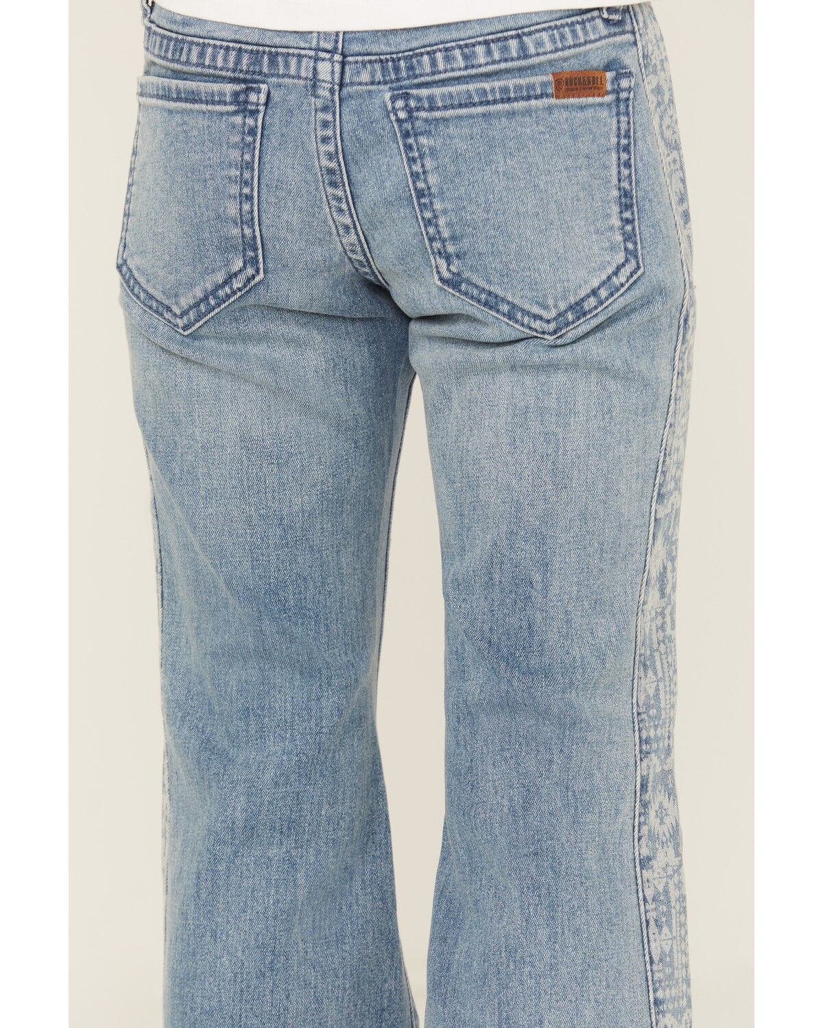 Image #3 - Rock & Roll Denim Girls' Southwestern Print Panel Button Flare Stretch Denim Jeans, Medium Wash, hi-res