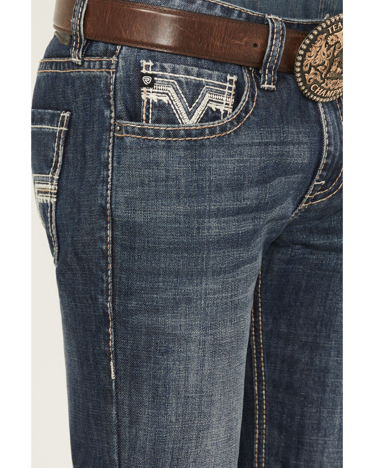 Image #2 - Rock & Roll Denim Men's Pistol Dark Wash Stackable Bootcut Rigid Denim Jeans, Dark Wash, hi-res