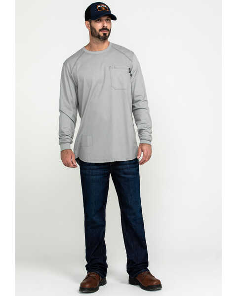 Hawx Men's Grey FR Pocket Long Sleeve Work T-Shirt - Big , Silver, hi-res