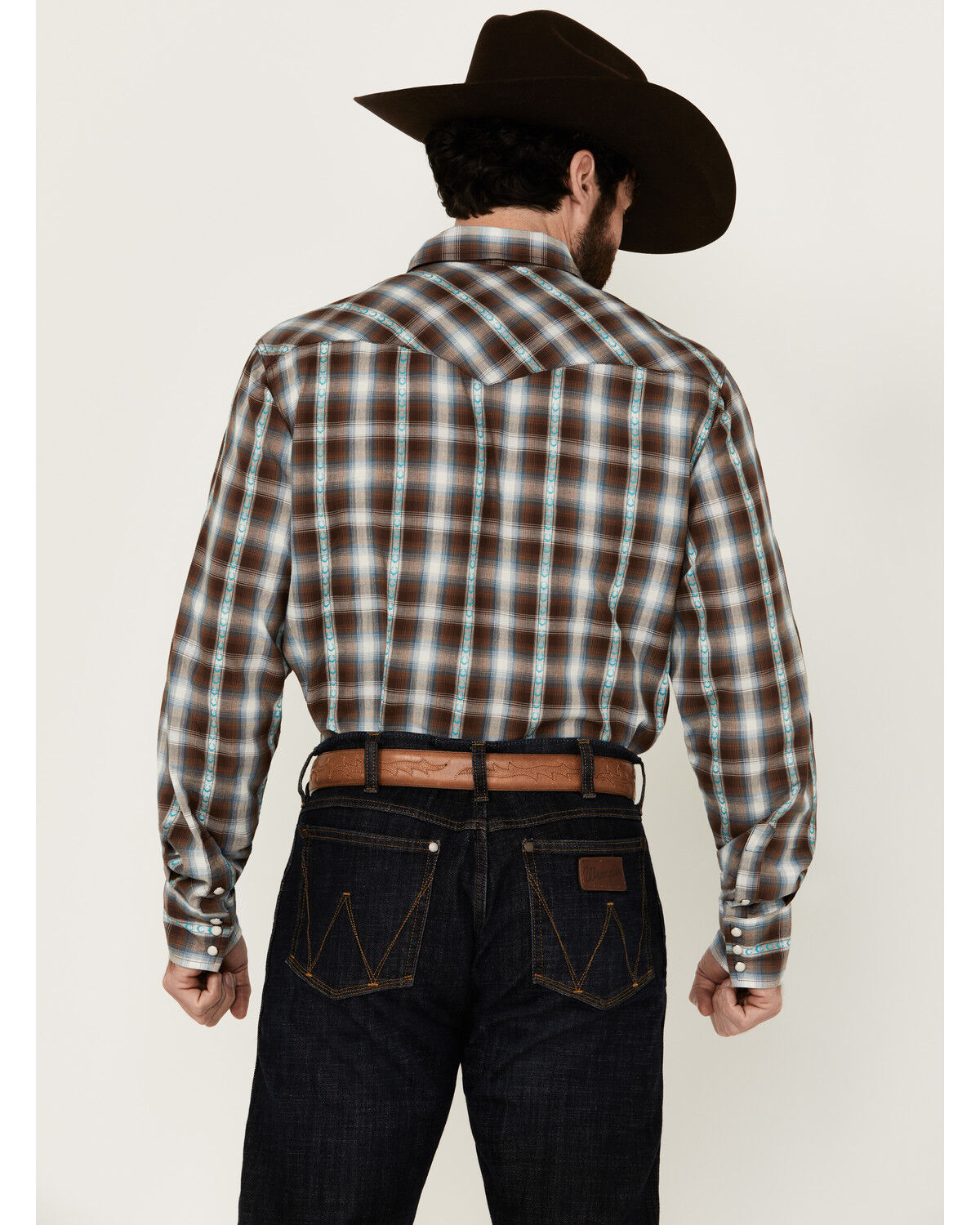 Image #4 - Roper Men's West Made Plaid Print Long Sleeve Snap Western Shirt, Brown, hi-res