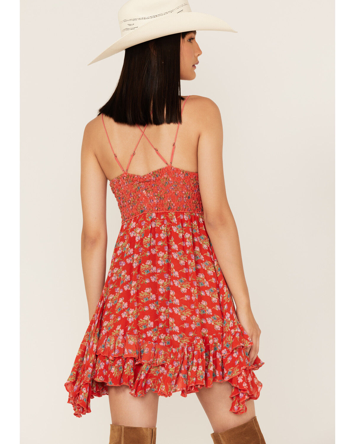 Image #4 - Free People Women's Adella Floral Print Sleeveless Slip Mini Dress, Red, hi-res