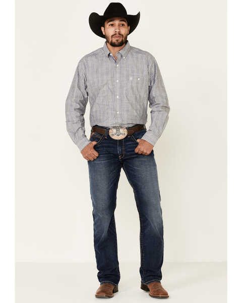 Image #2 - Ariat Men's Structure Stretch Striped Long Sleeve Western Shirt , Grey, hi-res