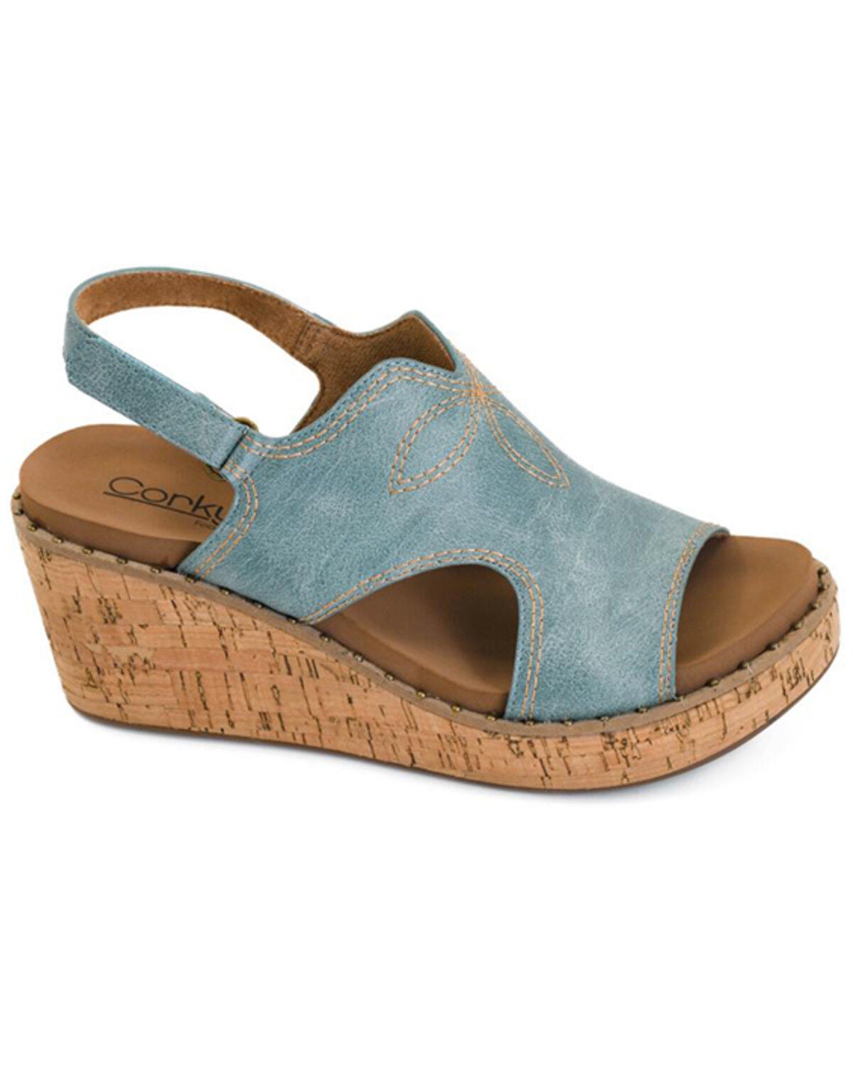 Image #1 - Corkys Women's Darlin Wedge Sandals, Turquoise, hi-res