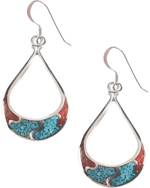 Silver Legends Women's 4 Channel Dangle Earrings , Turquoise, hi-res