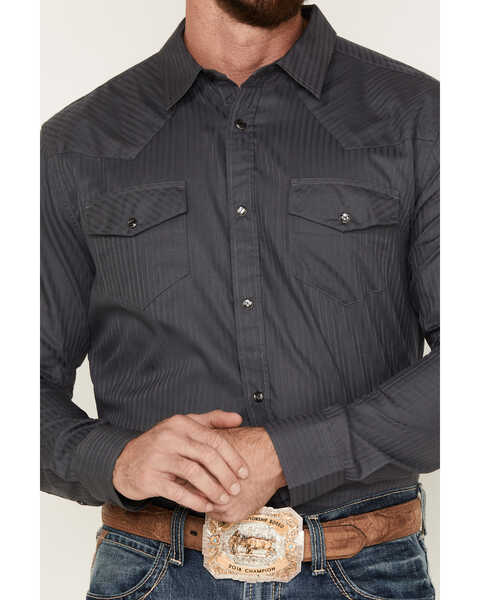 Image #3 - Gibson Trading Co Men's Southside Satin Stripe Snap Western Shirt , Grey, hi-res
