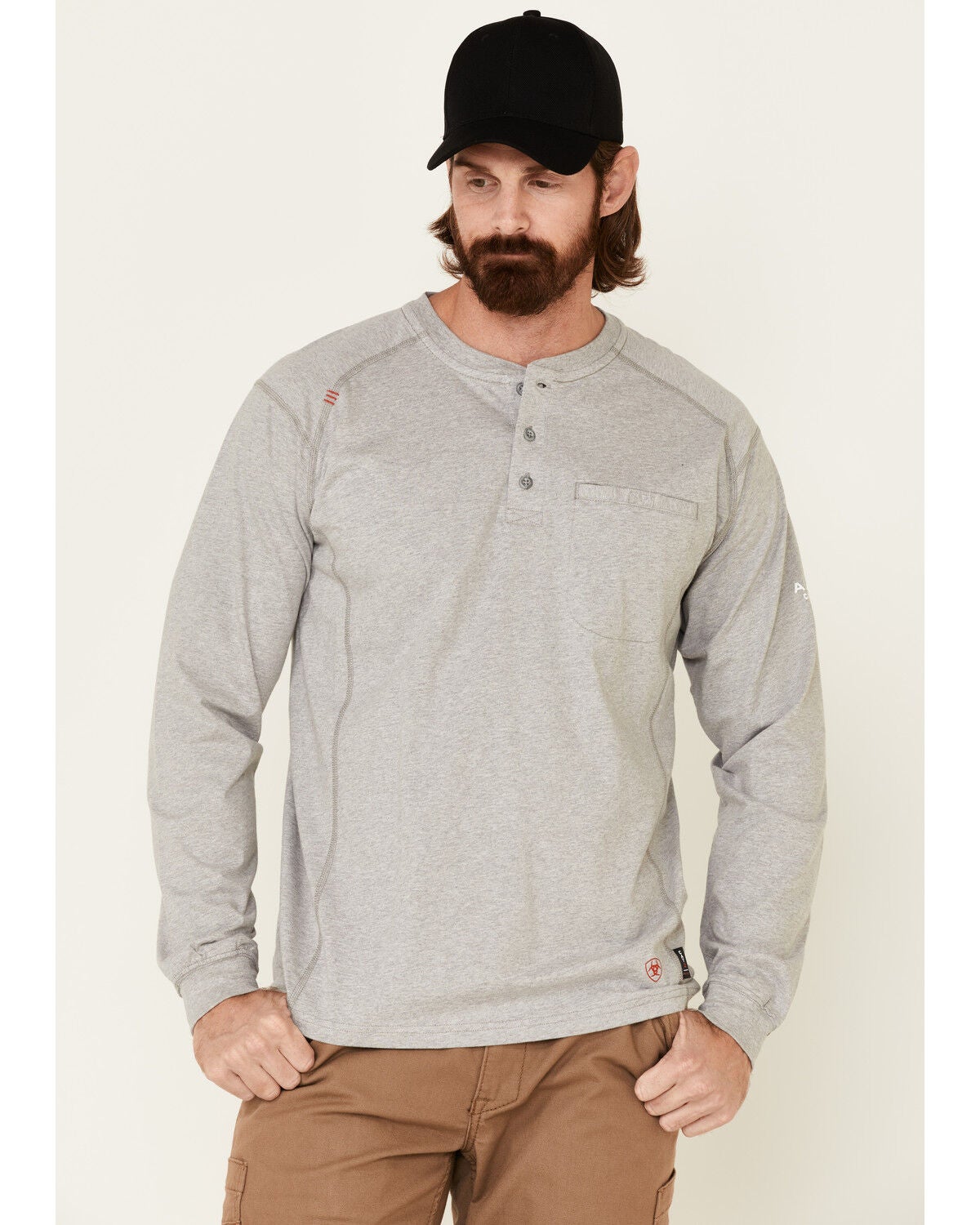Ariat Men's FR Air Henley Long Sleeve Work Shirt, Heather Grey, hi-res
