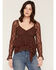Image #1 - Wild Moss Women's Lace Long Sleeve Shirt, Brown, hi-res